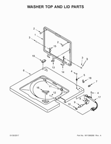 Washer Top And Lid Parts Diagram and Parts List for WET4027EW1  Whirlpool Washer Dryer Combo