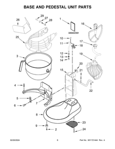 Base And Pedestal Unit Parts Diagram and Parts List for 3KSMC895TWH1  KitchenAid Mixer