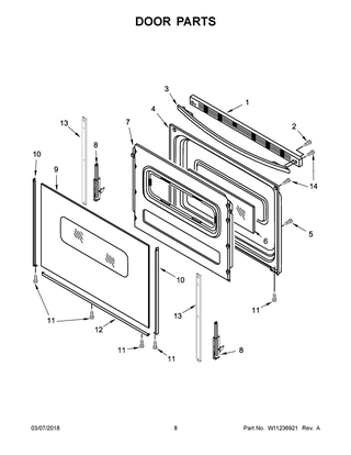 Door Parts Diagram and Parts List for IES350XW5  Whirlpool Range