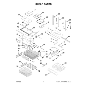 Shelf Parts Diagram and Parts List for KRFF302ESS09  KitchenAid Refrigerator