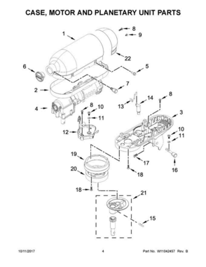 03 - Case, Motor And Planetary Unit Parts Diagram and Parts List for KSM3316PBV0  KitchenAid Mixer