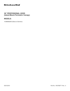 Cover Sheet Diagram and Parts List for KVIB606DBS0  KitchenAid Range Hood