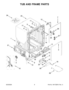 Tub And Frame Parts Diagram and Parts List for KDFM404KPS3  KitchenAid Dishwasher