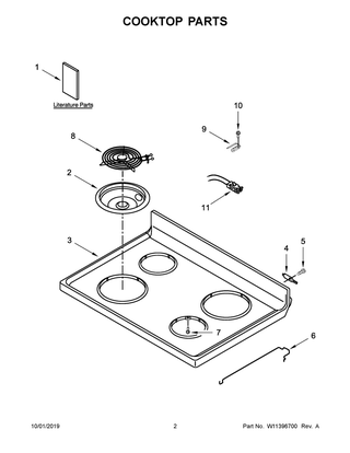 Cooktop Parts Diagram and Parts List for WFC310S0EW4  Whirlpool Range