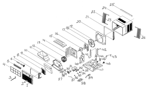 Cabinet Diagram and Parts List for ACE124PV  Whirlpool Air Conditioner