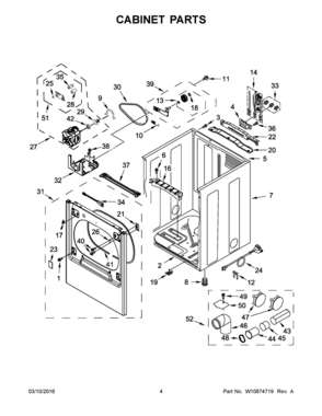03 - CABINET PARTS Diagram and Parts List for YMEDB855DC3  Whirlpool Dryer