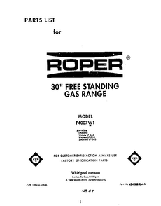 Front Cover Diagram and Parts List for F4007*1  Roper Range