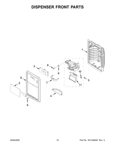 Dispenser Front Parts Diagram and Parts List for WRF550CDHZ03  Whirlpool Refrigerator