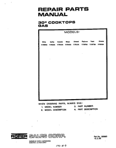 Cover Page-text Only Diagram and Parts List for 1176*0A  Roper Cooktop