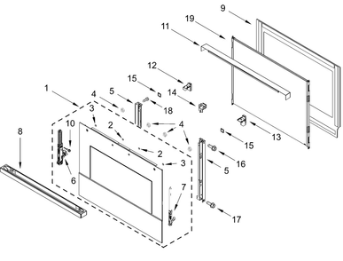 Lower Oven Door Parts Diagram and Parts List for JOEDC730RM00  Whirlpool Wall Oven