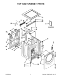 TOP AND CABINET PARTS Diagram and Parts List for WFW86HEBW0  Whirlpool Washer