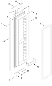Freezer Door Parts Diagram and Parts List for JBSFS42NMX25  Whirlpool Refrigerator