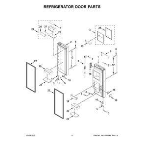 Refrigerator Door Parts Diagram and Parts List for KRFC704FPS07  KitchenAid Refrigerator
