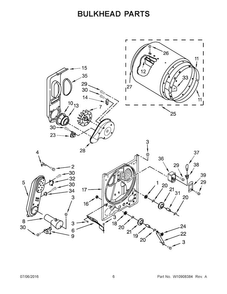 Bulkhead Parts Diagram and Parts List for 11072332512  Kenmore Dryer