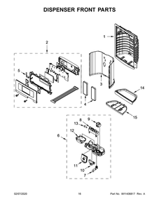 Dispenser Front Parts Diagram and Parts List for WRF555SDHB02  Whirlpool Refrigerator