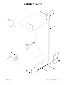 Cabinet Parts Diagram and Parts List for WZF34X16DW10  Whirlpool Freezer