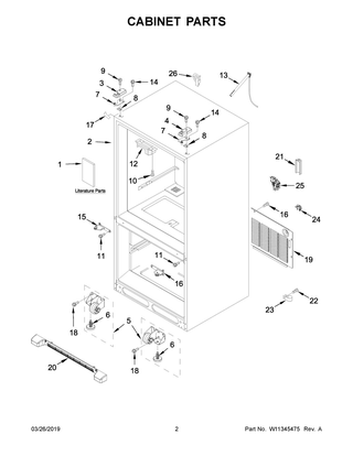 Cabinet Parts Diagram and Parts List for WRF532SMHV01  Whirlpool Refrigerator