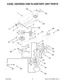 Case, Gearing And Planetary Unit Parts Diagram and Parts List for 5KSM180WSEEG5  KitchenAid Mixer