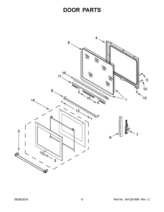 Door Parts Diagram and Parts List for KSIB900ESS2  Whirlpool Range