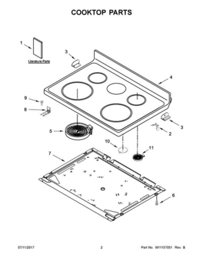 02 - Cooktop Parts Diagram and Parts List for WFE525S0HZ0  Whirlpool Range