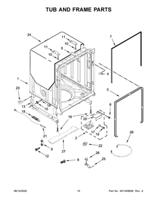 Tub And Frame Parts Diagram and Parts List for KDTE234GPS1  Whirlpool Dishwasher