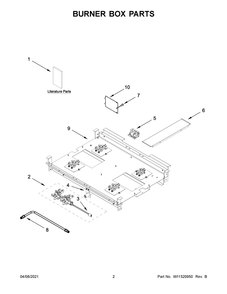 Burner Box Parts Diagram and Parts List for KFGC500JIB01  Whirlpool Range