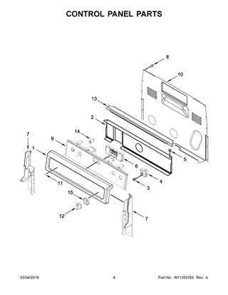 Control Panel Parts Diagram and Parts List for YWFE745H0FS2  Whirlpool Range