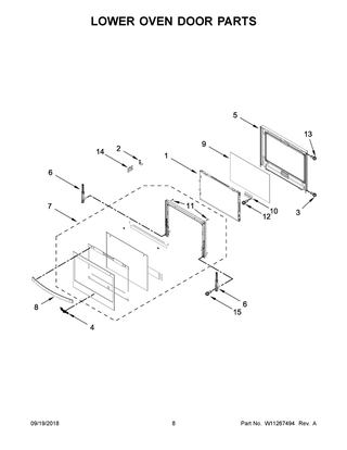 Lower Oven Door Parts Diagram and Parts List for WOD77EC0HS01  Whirlpool Wall Oven