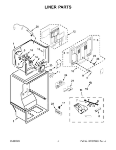 Liner Parts Diagram and Parts List for WRT138FFDB03  Whirlpool Refrigerator