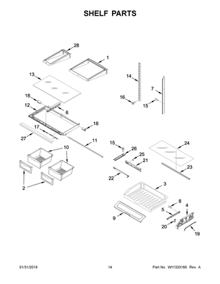 Shelf Parts Diagram and Parts List for WRF555SDFZ09  Whirlpool Refrigerator