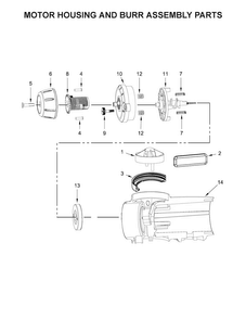 Motor Housing And Burr Assembly Parts Diagram and Parts List for KCG0702OB0  KitchenAid Coffee Grinder