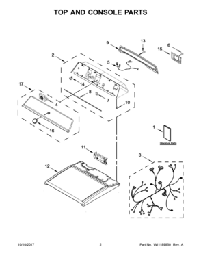 02 - TOP AND CONSOLE PARTS Diagram and Parts List for MGDB855DW4  Whirlpool Dryer