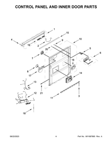 Control Panel And Inner Door Parts Diagram and Parts List for WDT751SAPZ0  Whirlpool Dishwasher