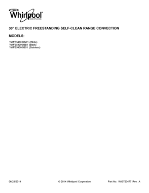 01 - COVER SHEET Diagram and Parts List for YWFE540H0BS1  Whirlpool Range