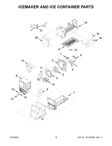 Icemaker And Ice Container Parts Diagram and Parts List for WRF550CDHZ04  Whirlpool Refrigerator