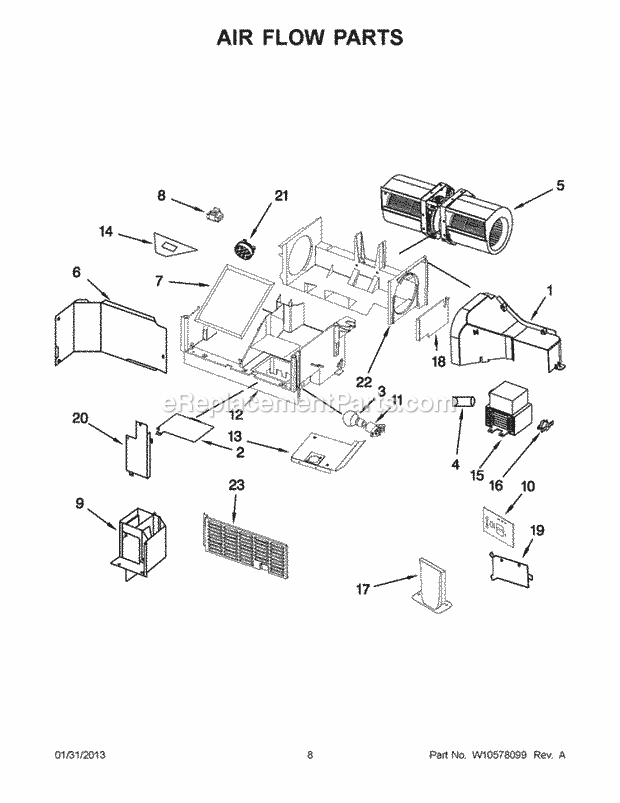 Air Flow Parts Diagram and Parts List for WMH53520AE1  Whirlpool Microwave