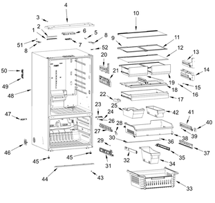 Cabinet And Shelf Parts Diagram and Parts List for WRFF3736SV00 WRFF3736SZ00-WRFF3736SW00 Whirlpool Refrigerator