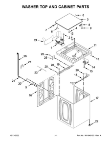 Washer Top And Cabinet Parts Diagram and Parts List for WGTLV27HW3  Whirlpool Washer Dryer Combo