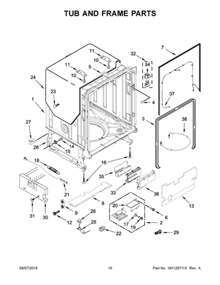 Tub And Frame Parts Diagram and Parts List for KDTM384ESS3  Whirlpool Dishwasher