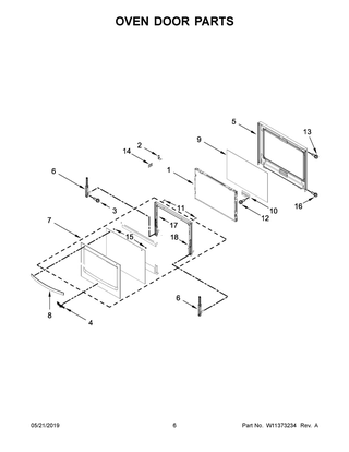 Oven Door Parts Diagram and Parts List for WOC54EC0HW03  Whirlpool Microwave Oven Combo
