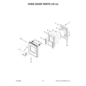 Oven Door Parts (18 In) Diagram and Parts List for KFDC558JMH03  KitchenAid Range