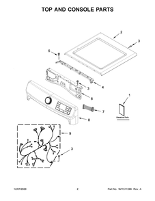 Top And Console Parts Diagram and Parts List for MED5630HW2  Whirlpool Dryer