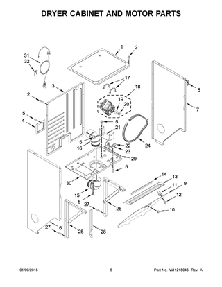 Dryer Cabinet And Motor Parts Diagram and Parts List for WET4124HW0  Whirlpool Washer Dryer Combo