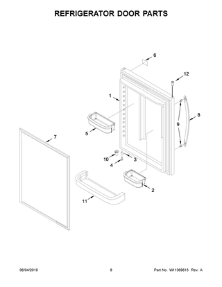 Refrigerator Door Parts Diagram and Parts List for WRB329LFBM01  Whirlpool Refrigerator