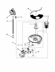 Part Location Diagram of WPW10482480 Whirlpool Dishwasher Pump and Motor Assembly
