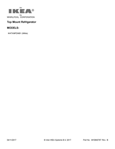 Cover Sheet Diagram and Parts List for IK4TXWFDW01  Whirlpool Refrigerator