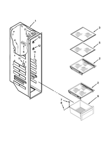 Freezer Liner Parts Diagram and Parts List for BRS75ARANA00  Whirlpool Refrigerator