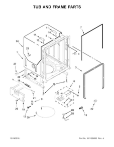 Tub And Frame Parts Diagram and Parts List for KDFE104DWH4  KitchenAid Dishwasher