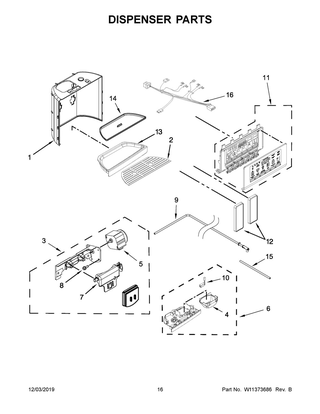 Dispenser Parts Diagram and Parts List for KRSC703HBS00  Whirlpool Refrigerator