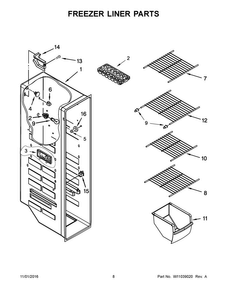 Freezer Liner Parts Diagram and Parts List for WRS322FNAB00  Whirlpool Refrigerator